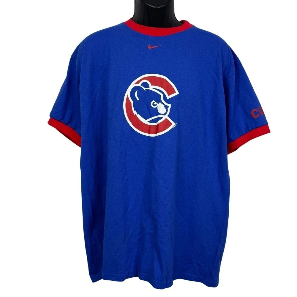 Nike Chicago Cubs MLB Ringer T-Shirt‎ Mens Large Blue Red Logo Tee